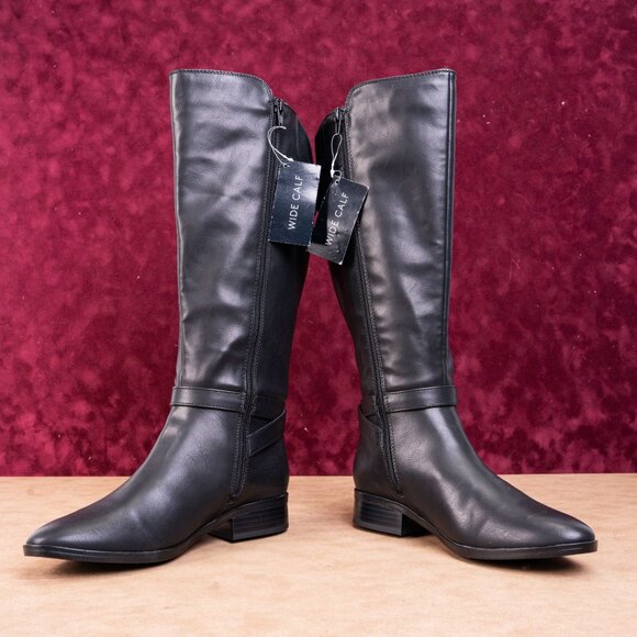 Naturalizer Women Sahara Vegan Leather Black Leather Wide Calf Riding Tall boots - Picture 2 of 9